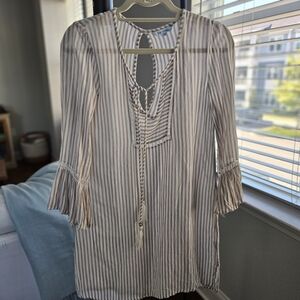 Beige and White Striped Tunic/ Cover-up